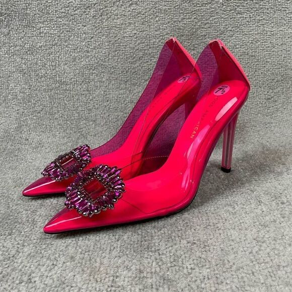 Good American Shoes - NEW Good American Cinderella Hot Pink Embellished Pump Heels Women’s 7.5
